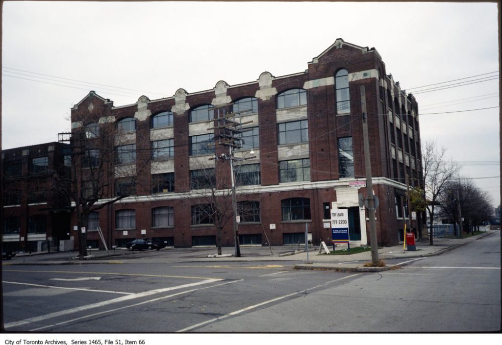 A vacant warehouse at Wellington St. and Portland St. in the 1990s. Photo credit:  Toronto Archives